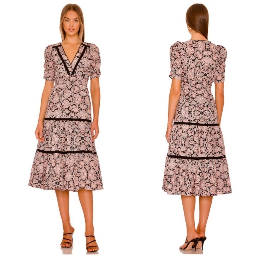 BB Dakota By Steve Madden, Black and Pink Floral Paisley Midi Dress
